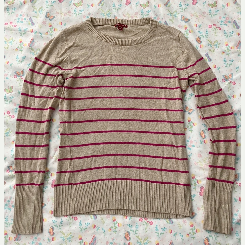 Merona Tan and Pink Striped Sweater